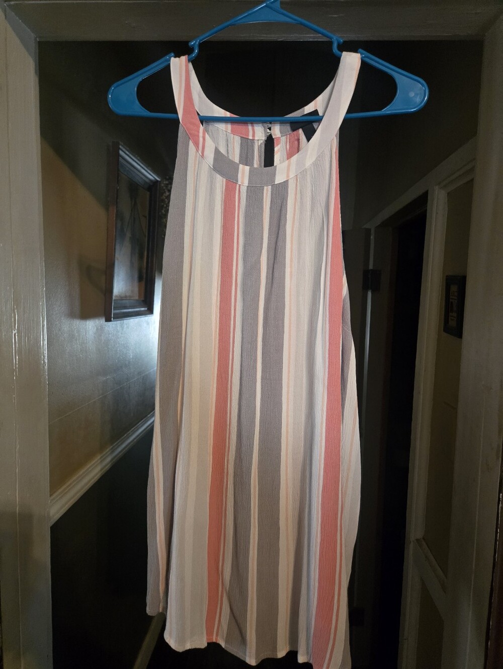 Sleeveless Striped Summer Tank Top - Coral, Gray & White